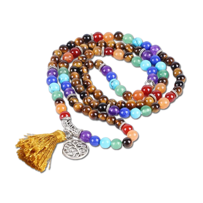 Bracelet Mala 7 Chakras & Œil de Tigre – Arbre de Vie