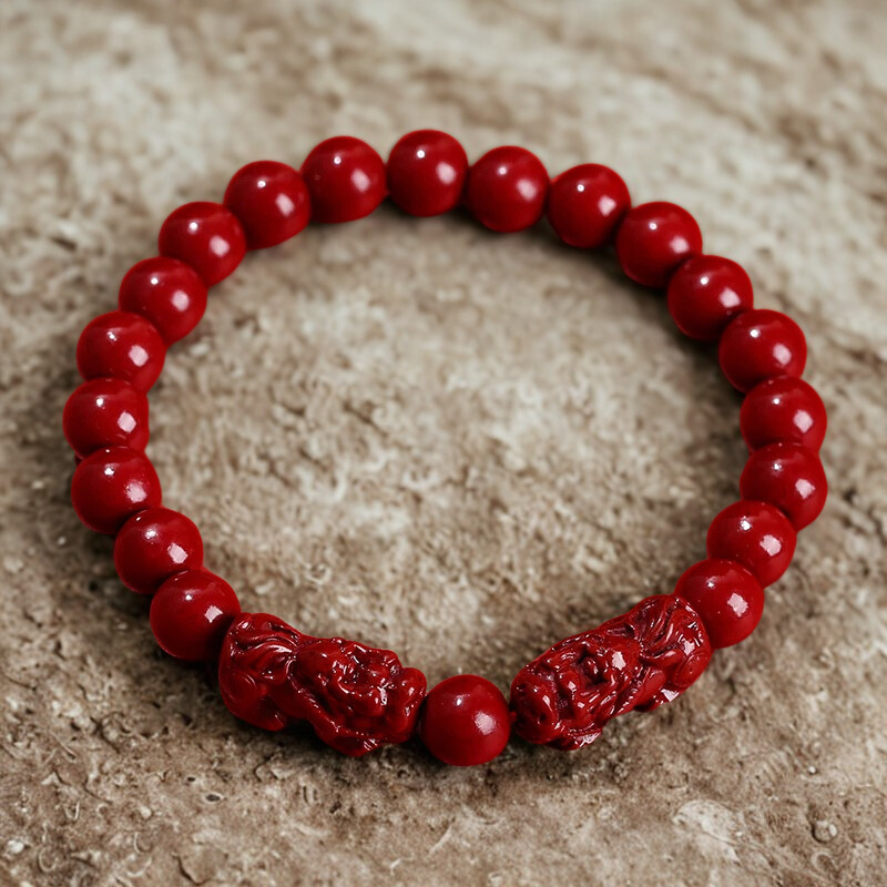 Bracelets en Cinabre Pixiu et Tai-Chi "Richesse et chance"