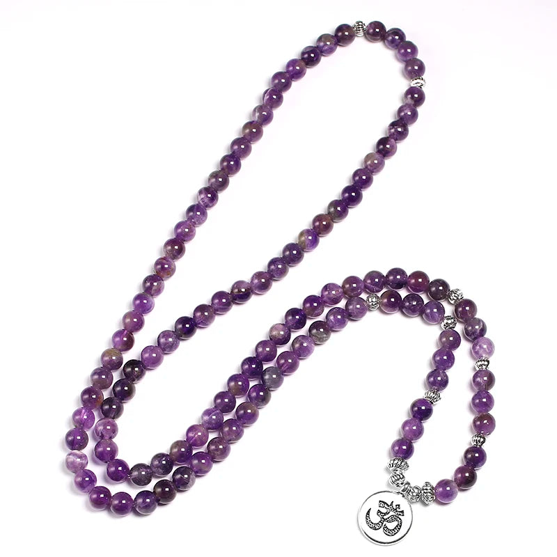 Bracelet Mala en Améthyste & Symbole Om – Élévation Spirituelle & Sérénité Intérieure