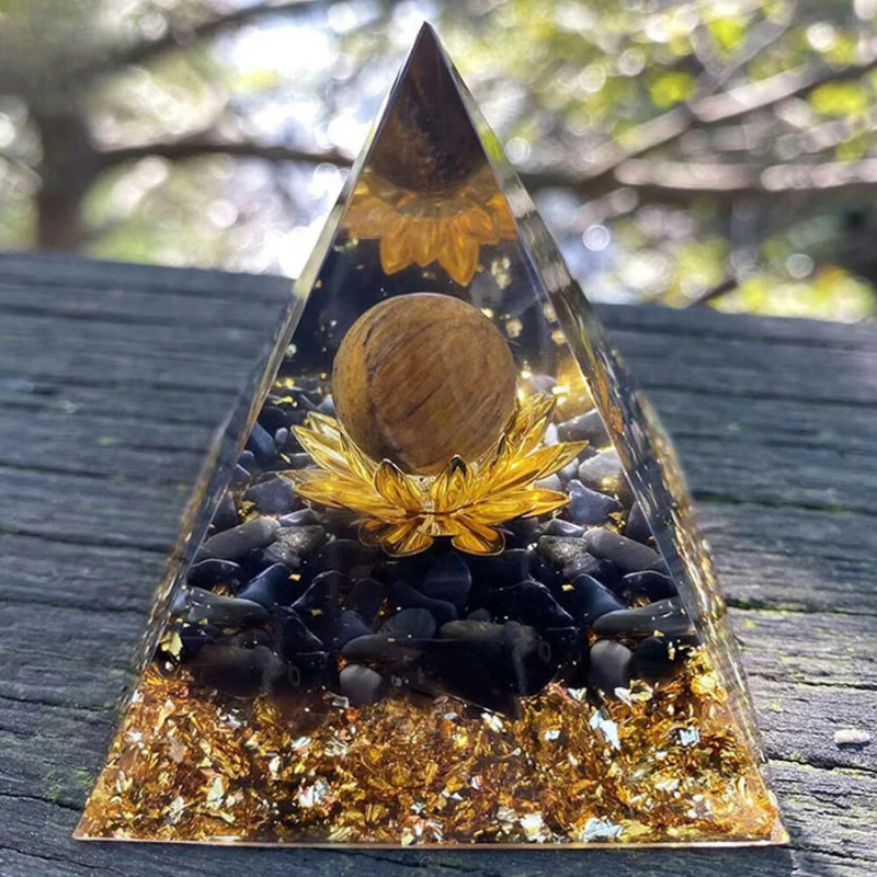 Orgonite Œil de Tigre et Obsidienne avec Fleur de Lotus