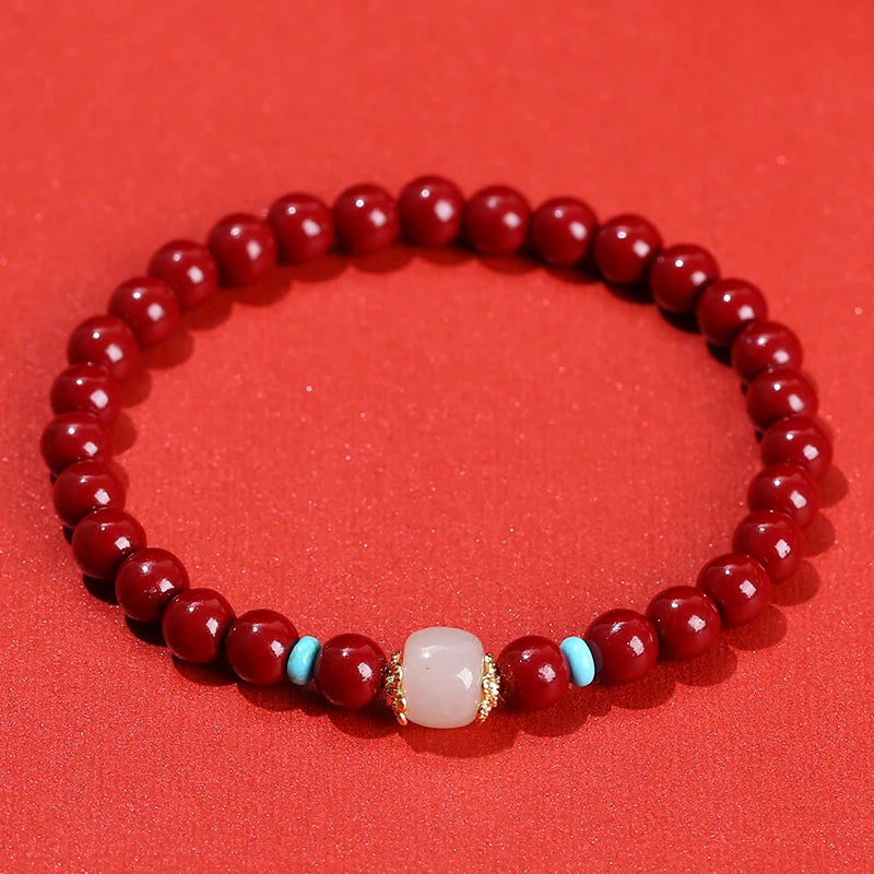 Bracelet en Cinabre et Jade blanc "Force et Guérison"