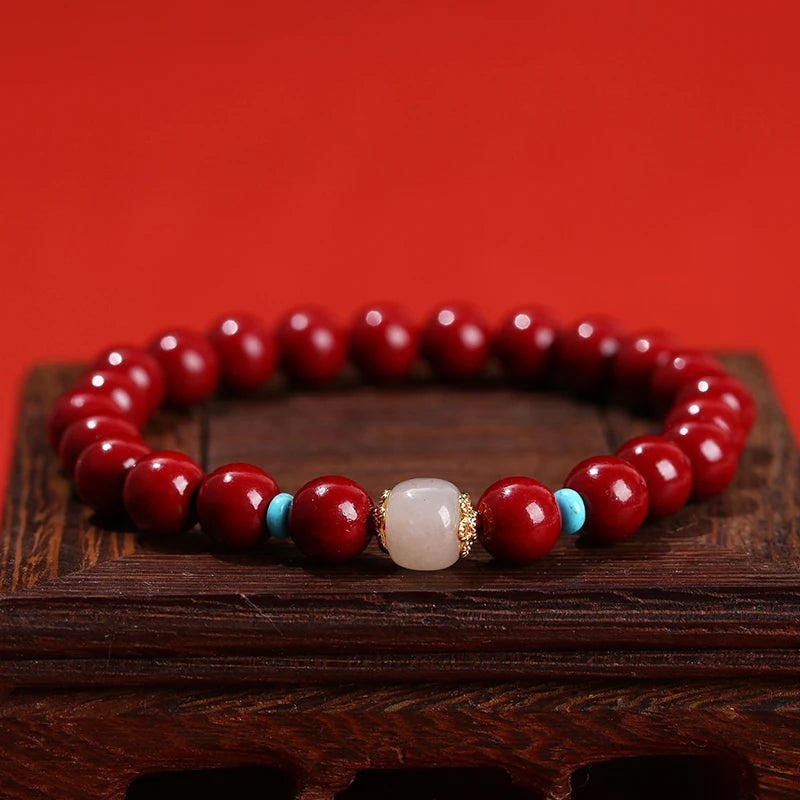 Bracelet en Cinabre et Jade blanc "Force et Guérison"