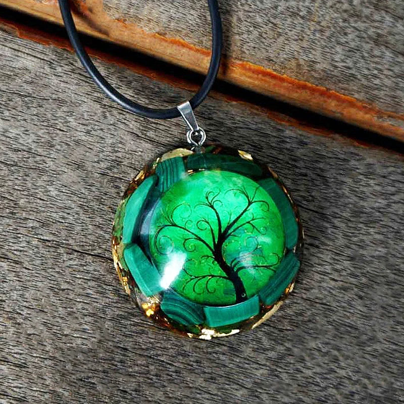 Pendentif Orgonite en Malachite et arbre de vie