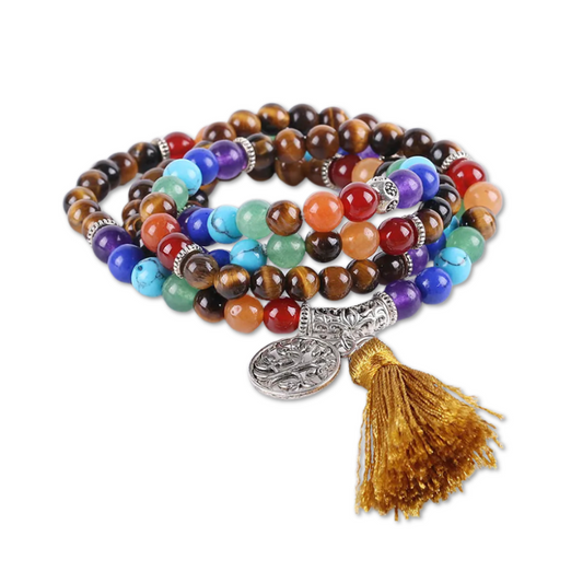 Bracelet Mala 7 Chakras & Œil de Tigre – Arbre de Vie