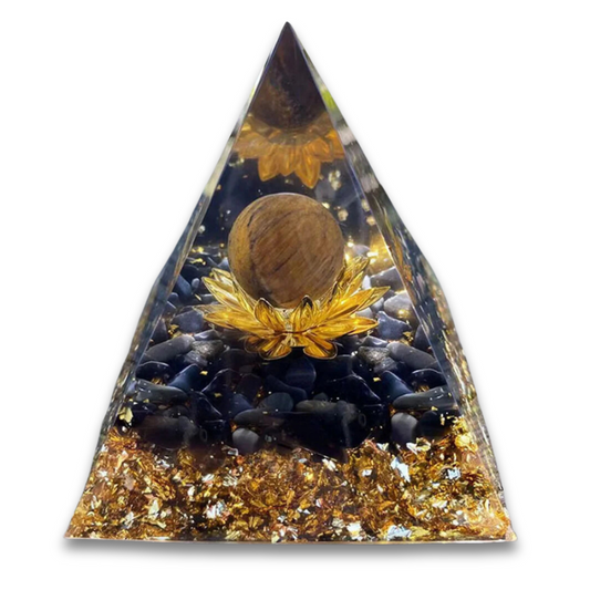 Orgonite Œil de Tigre et Obsidienne avec Fleur de Lotus