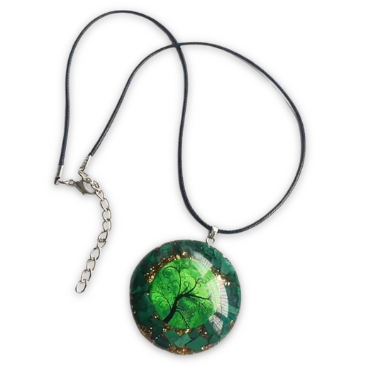 Pendentif Orgonite en Malachite et arbre de vie