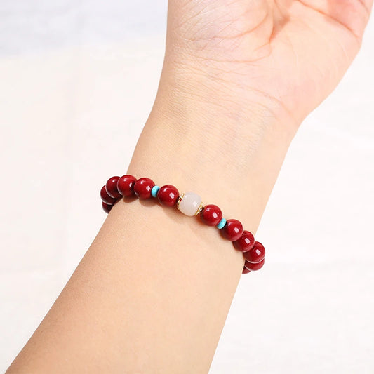 Bracelet en Cinabre et Jade blanc "Force et Guérison"
