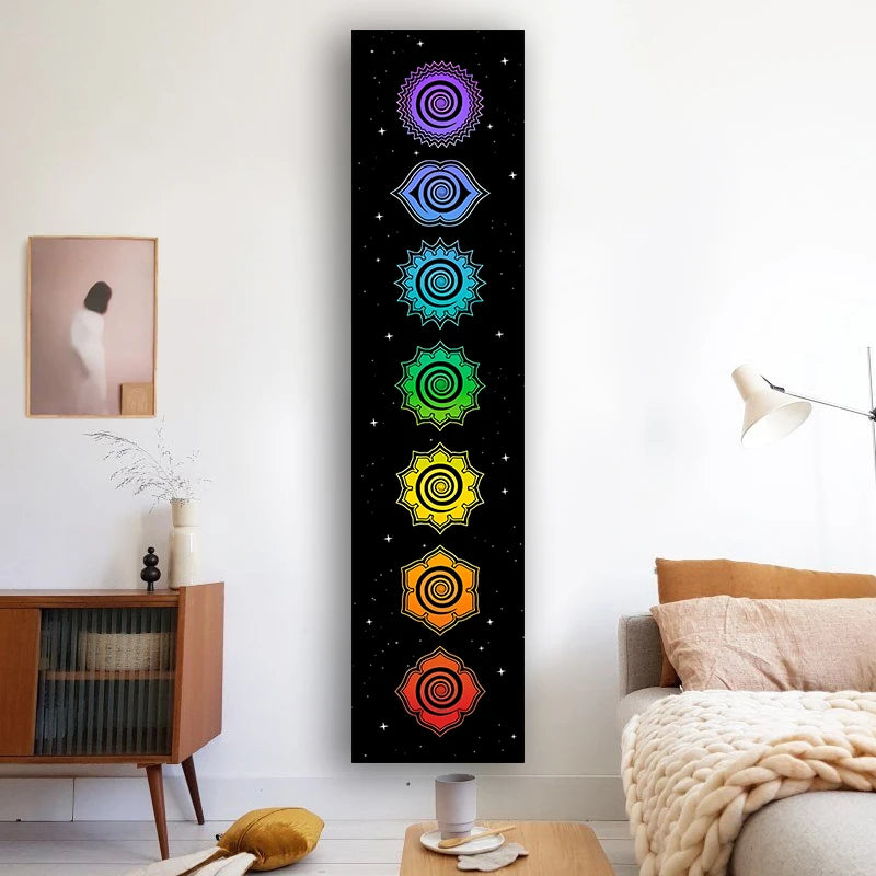 Tapisserie Murale 7 Chakras Noire – Équilibre & Harmonie
